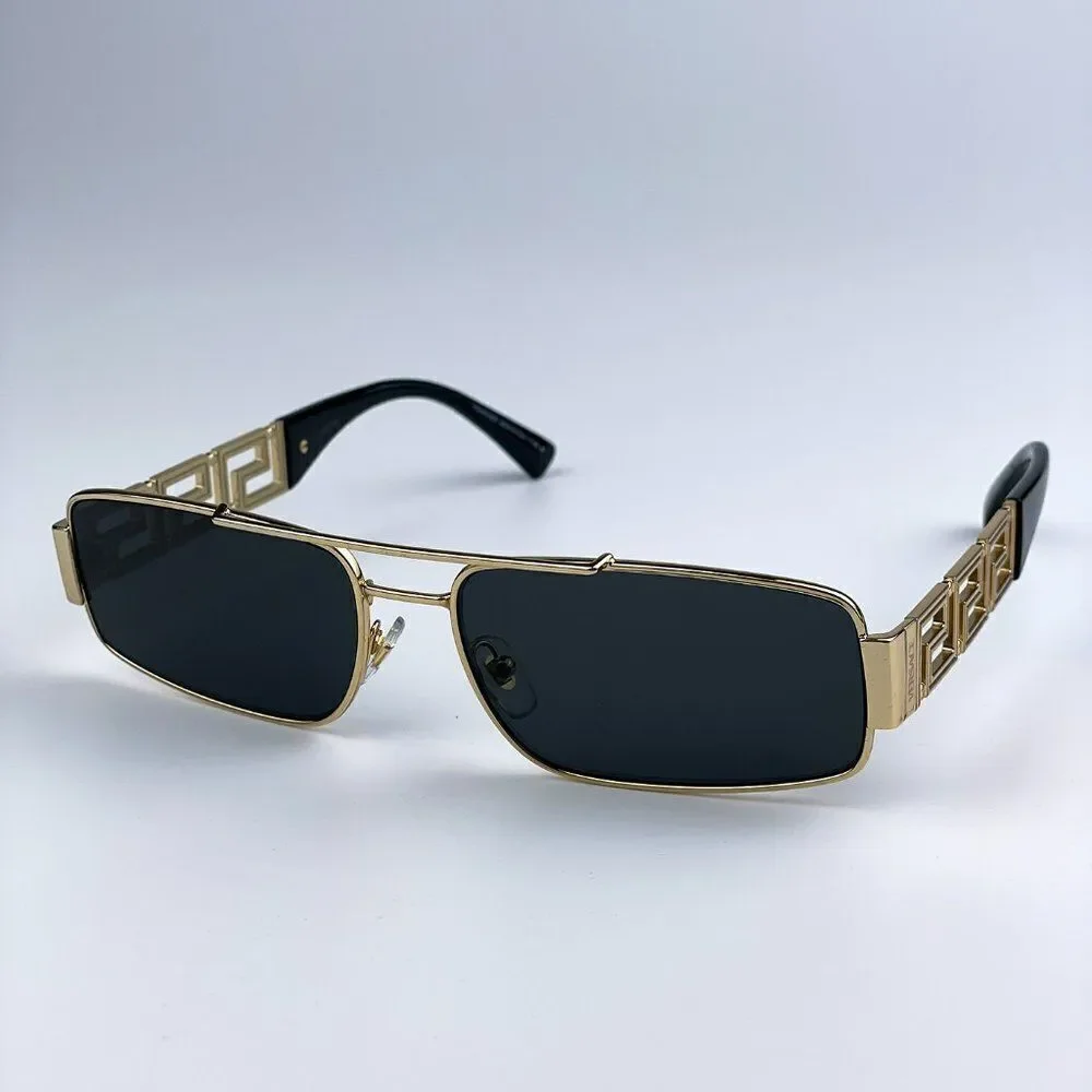 NEW Versace VE2257 100287 Gold Dark Grey Metal Pilot Unisex Sunglasses